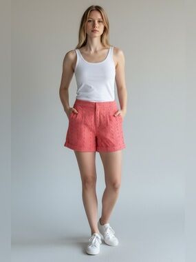 Venus  Coral Eyelet Bermuda Shorts - Classic Tailored Fit